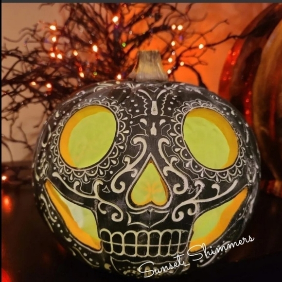 Martha STEWART LARGE LED SUGAR SKULL PUMPKIN FALL HALLOWEEN DAY OF DEAD New - Picture 5 of 9